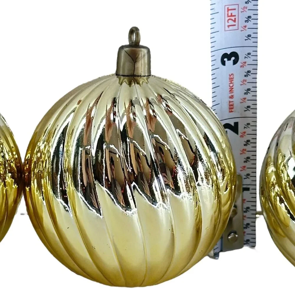 (4) Piece Gold Metallic Plastic Christmas Ball Ornaments Taiwan Shatterproof VTG